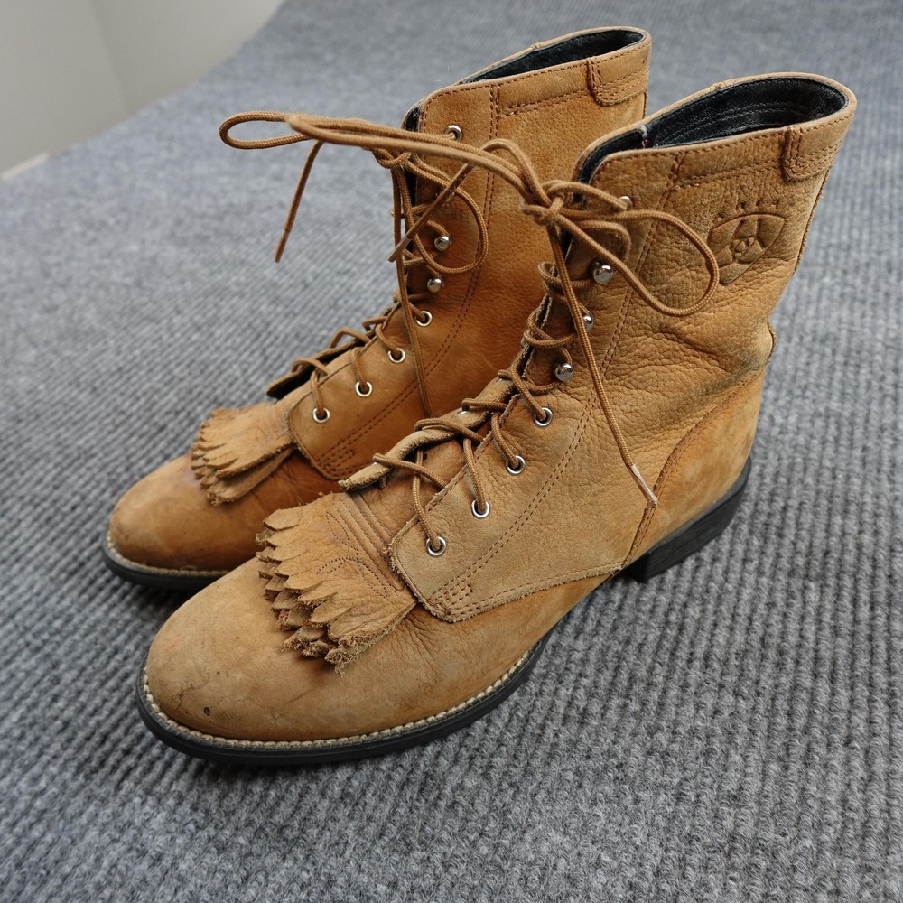 Ariat 11022 Boots Womens Size 10 Brown Leather Lace Up Fringe Western Ankle